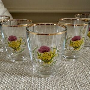 Gold-Rimmed Beautiful Scottish Thistle Shot Glasses - Set of 5